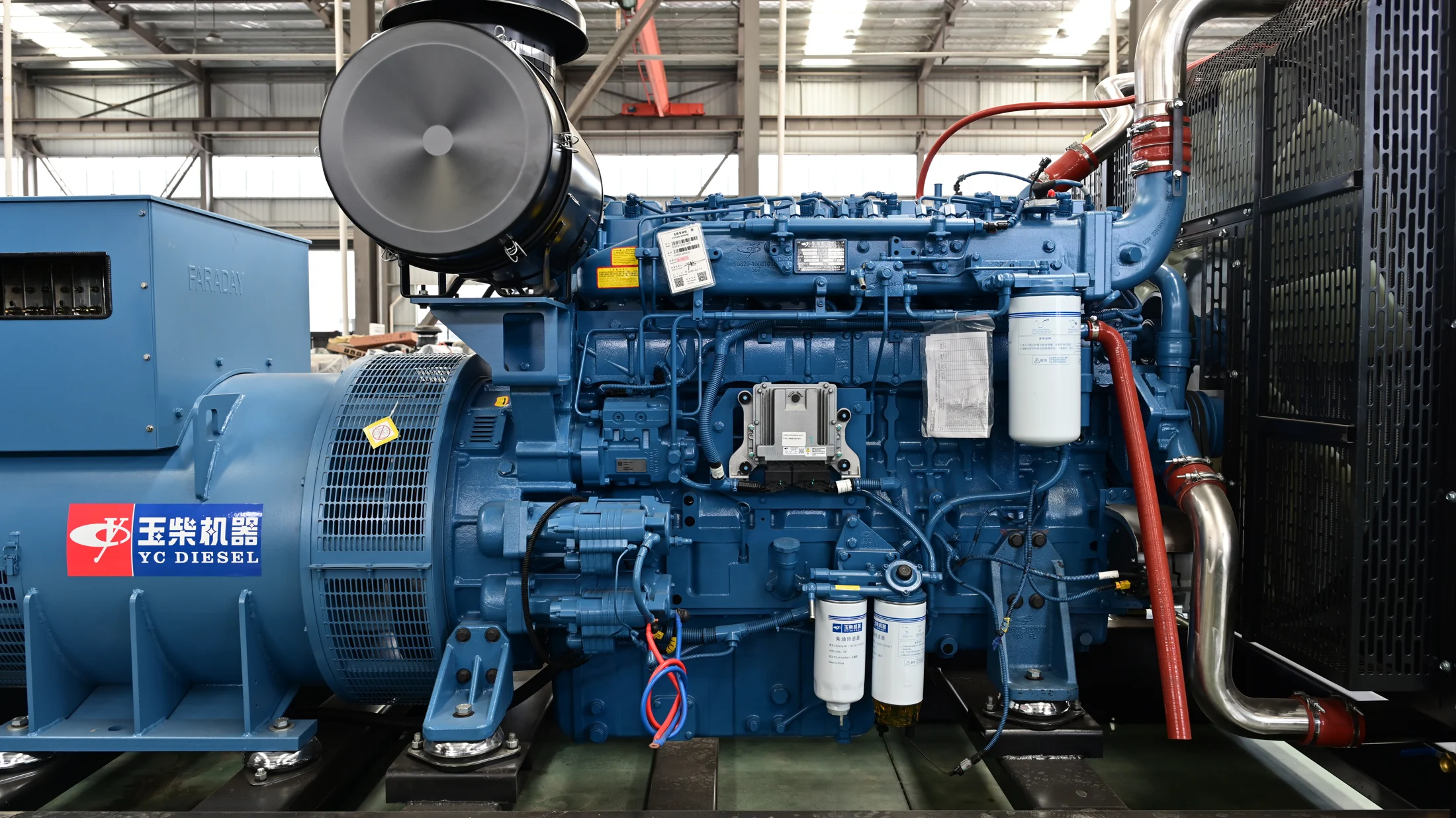 Industrial generator engine and alternator